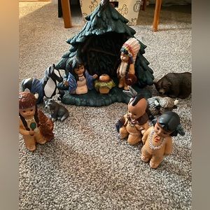 Indigenous People nativity set.  Handmade.  12 pieces ceramic